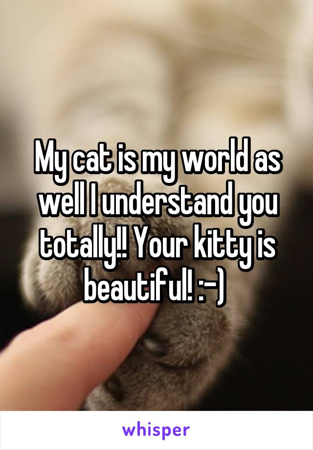 My cat is my world as well I understand you totally!! Your kitty is beautiful! :-) 