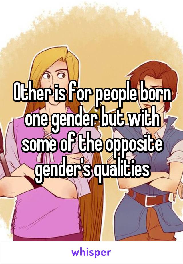 Other is for people born one gender but with some of the opposite gender's qualities