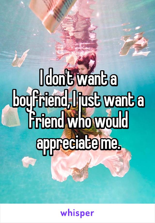 I don't want a boyfriend, I just want a friend who would appreciate me.