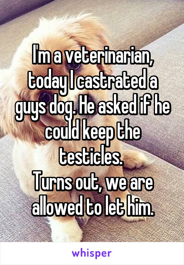 I'm a veterinarian, today I castrated a guys dog. He asked if he could keep the testicles. 
Turns out, we are allowed to let him.