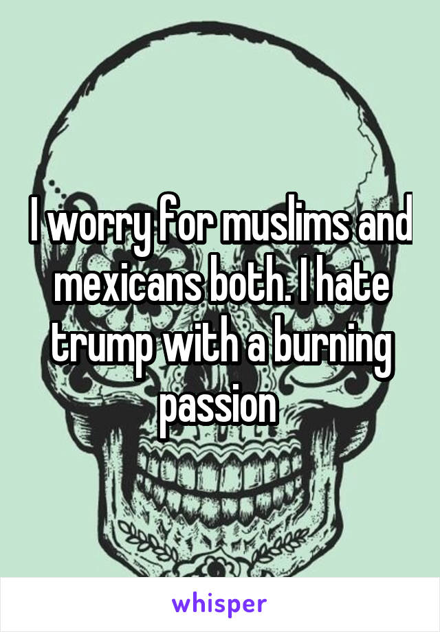 I worry for muslims and mexicans both. I hate trump with a burning passion 