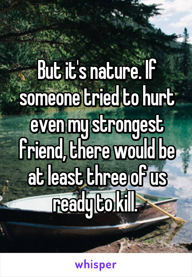 But it's nature. If someone tried to hurt even my strongest friend, there would be at least three of us ready to kill. 