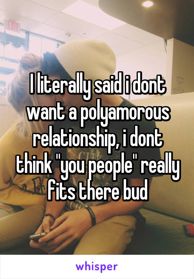 I literally said i dont want a polyamorous relationship, i dont think "you people" really fits there bud