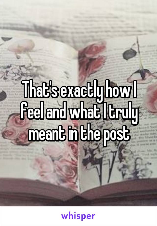 That's exactly how I feel and what I truly meant in the post