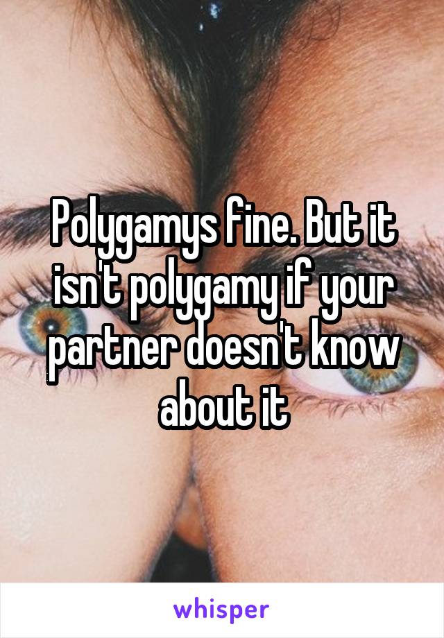 Polygamys fine. But it isn't polygamy if your partner doesn't know about it