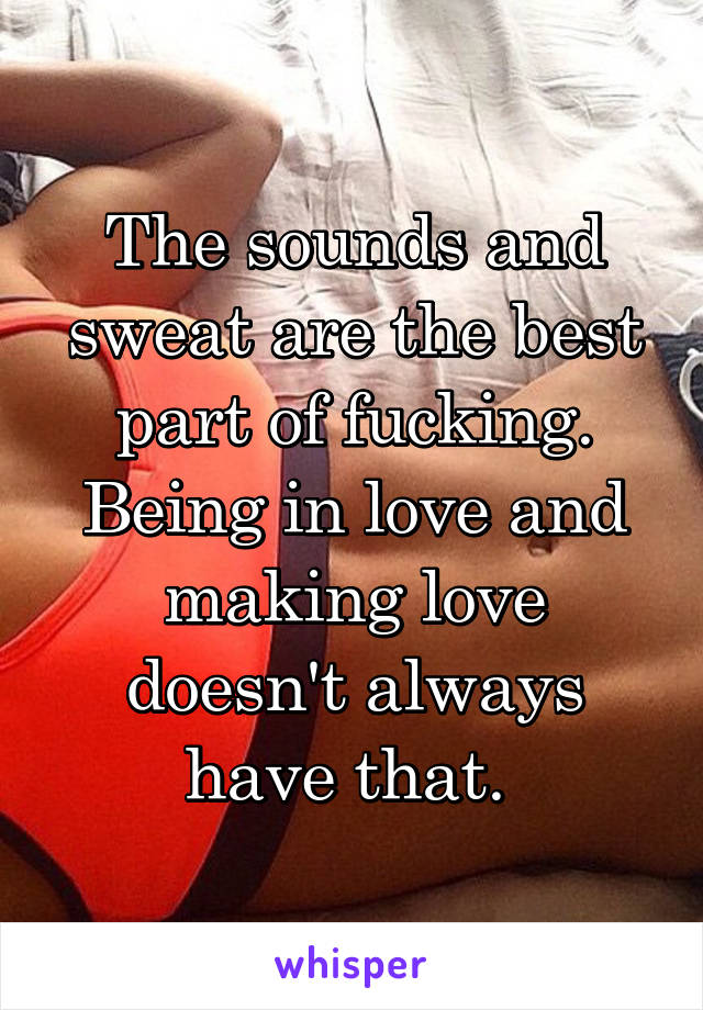 The sounds and sweat are the best part of fucking. Being in love and making love doesn't always have that. 