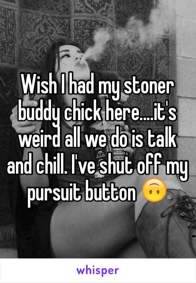 Wish I had my stoner buddy chick here....it's weird all we do is talk and chill. I've shut off my pursuit button 🙃