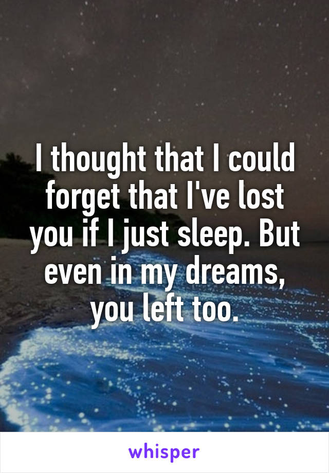 I thought that I could forget that I've lost you if I just sleep. But even in my dreams, you left too.