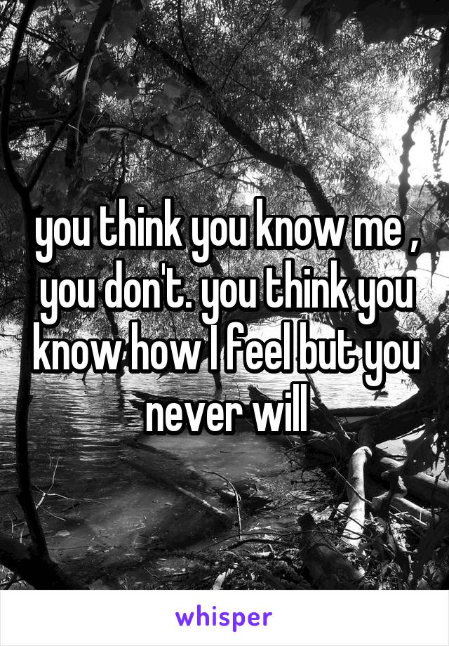 you think you know me , you don't. you think you know how I feel but you never will