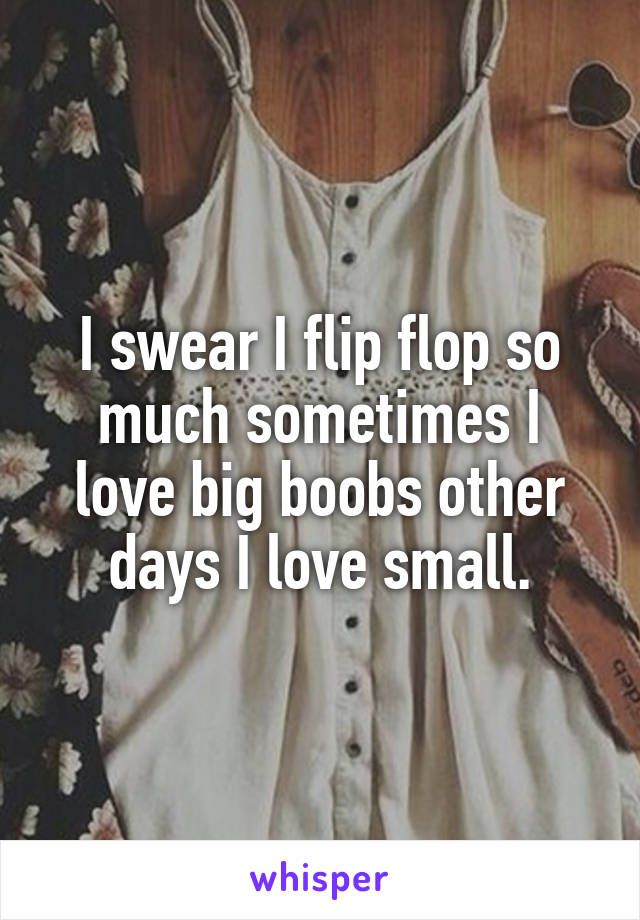 I swear I flip flop so much sometimes I love big boobs other days I love small.