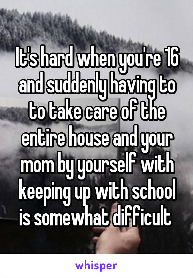 It's hard when you're 16 and suddenly having to to take care of the entire house and your mom by yourself with keeping up with school is somewhat difficult 