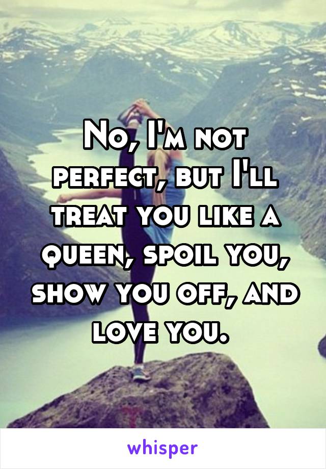 No, I'm not perfect, but I'll treat you like a queen, spoil you, show you off, and love you. 