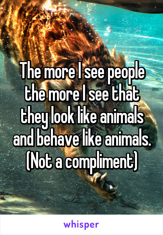 The more I see people the more I see that they look like animals and behave like animals. (Not a compliment)