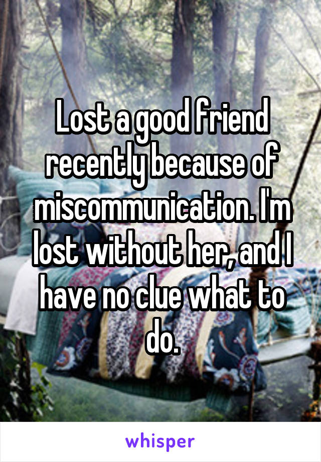 Lost a good friend recently because of miscommunication. I'm lost without her, and I have no clue what to do.