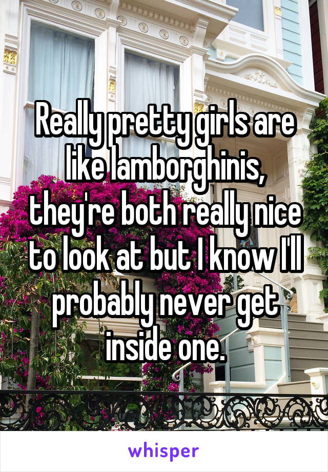 Really pretty girls are like lamborghinis, they're both really nice to look at but I know I'll probably never get inside one.