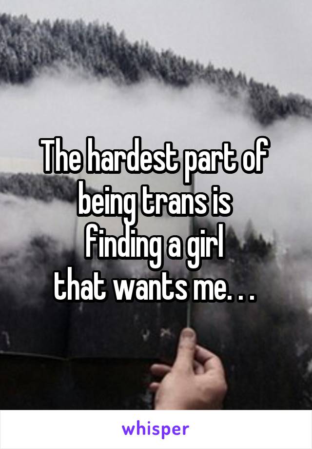 The hardest part of 
being trans is 
finding a girl 
that wants me. . . 