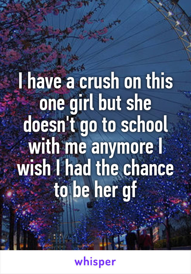 I have a crush on this one girl but she doesn't go to school with me anymore I wish I had the chance to be her gf