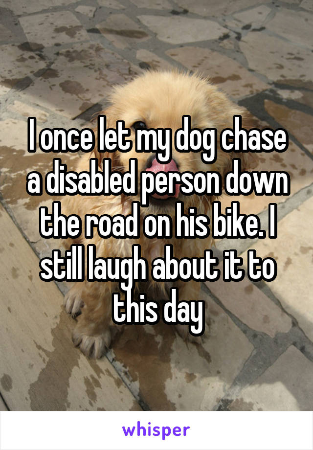 I once let my dog chase a disabled person down the road on his bike. I still laugh about it to this day