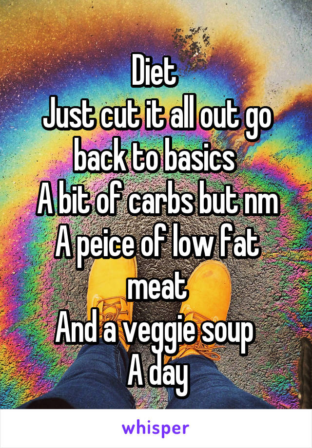 Diet 
Just cut it all out go back to basics 
A bit of carbs but nm
A peice of low fat meat
And a veggie soup 
A day