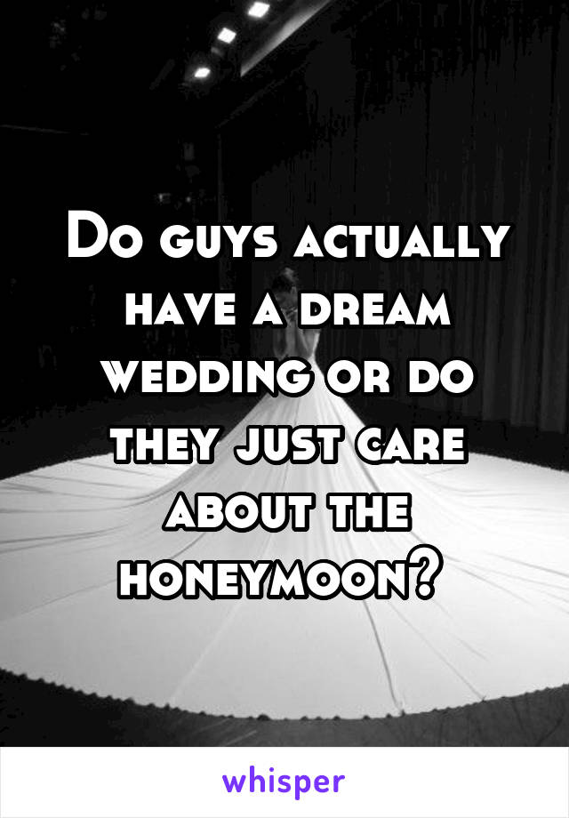 Do guys actually have a dream wedding or do they just care about the honeymoon? 