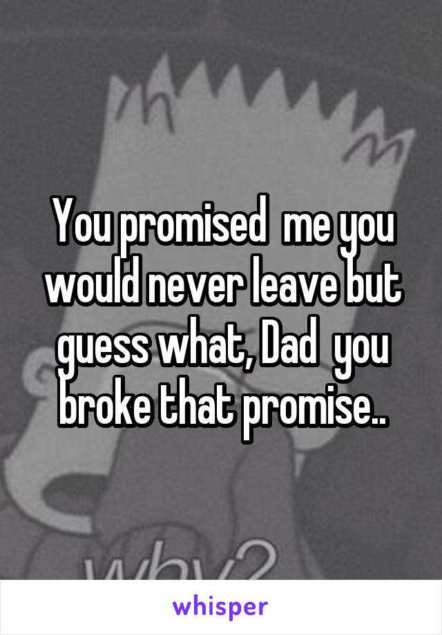 You promised  me you would never leave but guess what, Dad  you broke that promise..