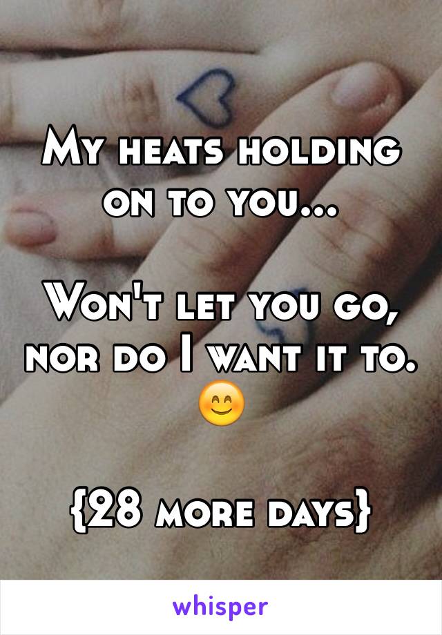 My heats holding on to you...

Won't let you go, nor do I want it to. 😊

{28 more days}