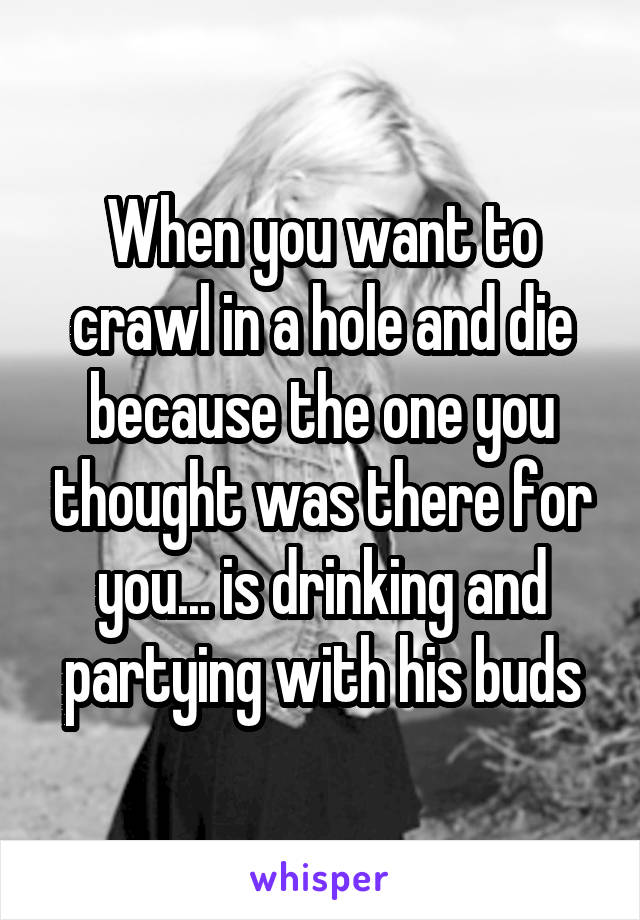 When you want to crawl in a hole and die because the one you thought was there for you... is drinking and partying with his buds