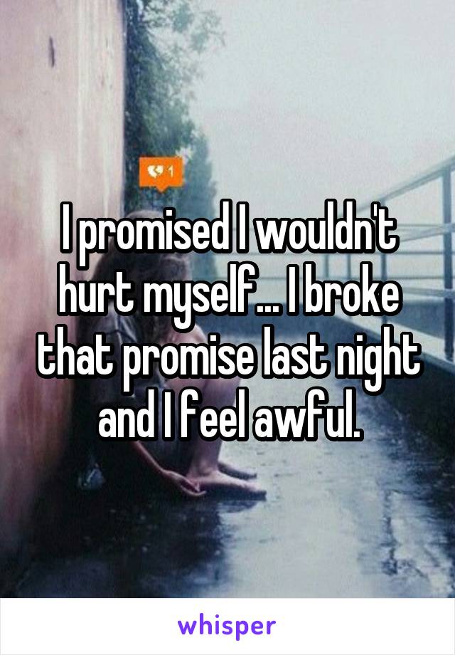 I promised I wouldn't hurt myself... I broke that promise last night and I feel awful.