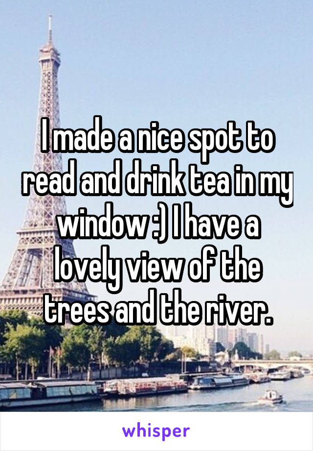 I made a nice spot to read and drink tea in my window :) I have a lovely view of the trees and the river.