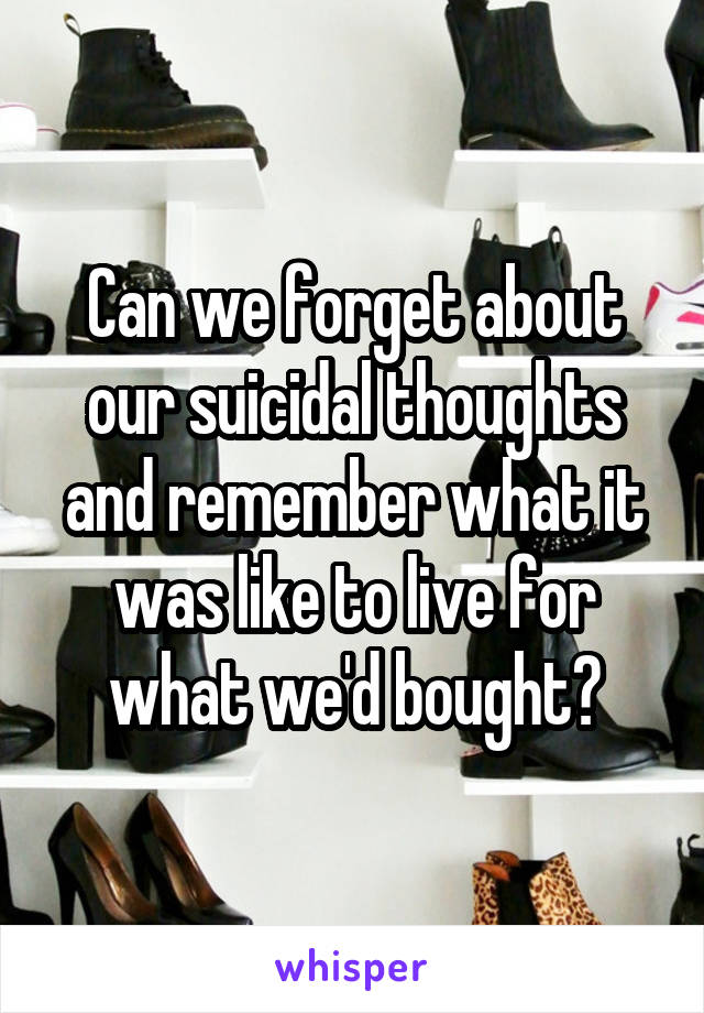 Can we forget about our suicidal thoughts and remember what it was like to live for what we'd bought?