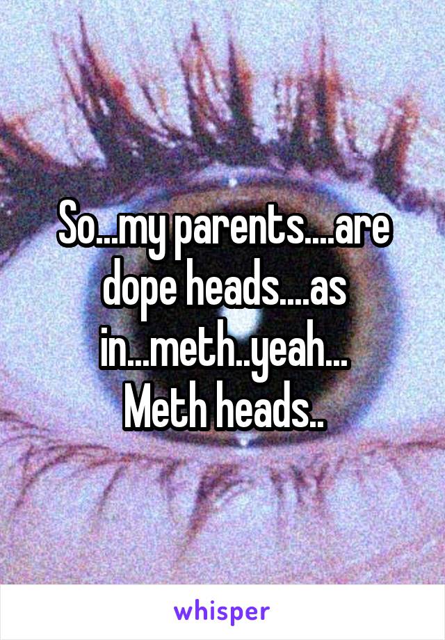 So...my parents....are dope heads....as in...meth..yeah...
Meth heads..