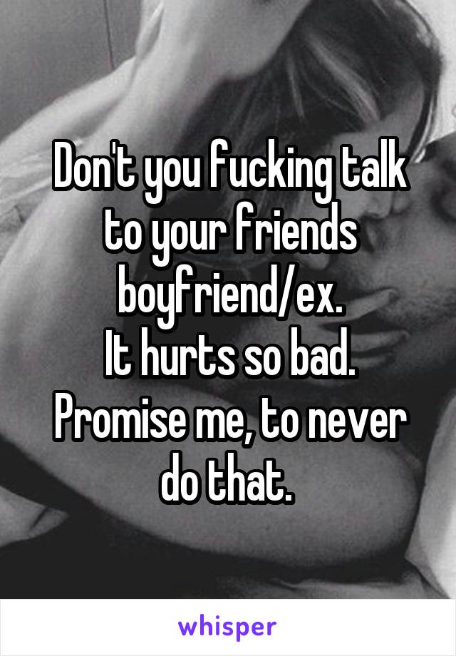 Don't you fucking talk to your friends boyfriend/ex.
It hurts so bad. Promise me, to never do that. 