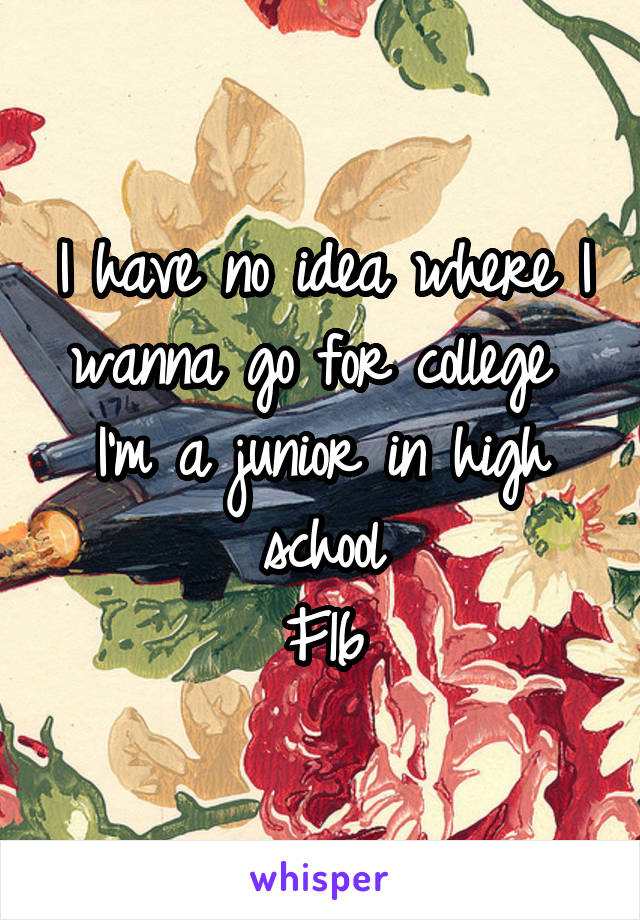 I have no idea where I wanna go for college 
I'm a junior in high school
F16