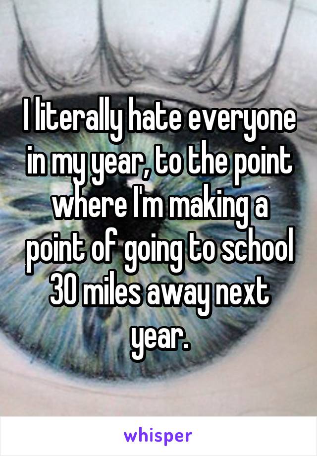 I literally hate everyone in my year, to the point where I'm making a point of going to school 30 miles away next year.