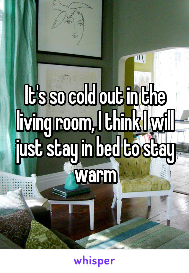 It's so cold out in the living room, I think I will just stay in bed to stay warm