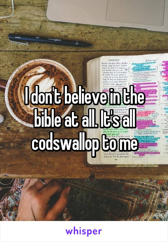 I don't believe in the bible at all. It's all codswallop to me