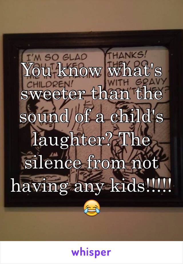 You know what's sweeter than the sound of a child's laughter? The silence from not having any kids!!!!! 😂