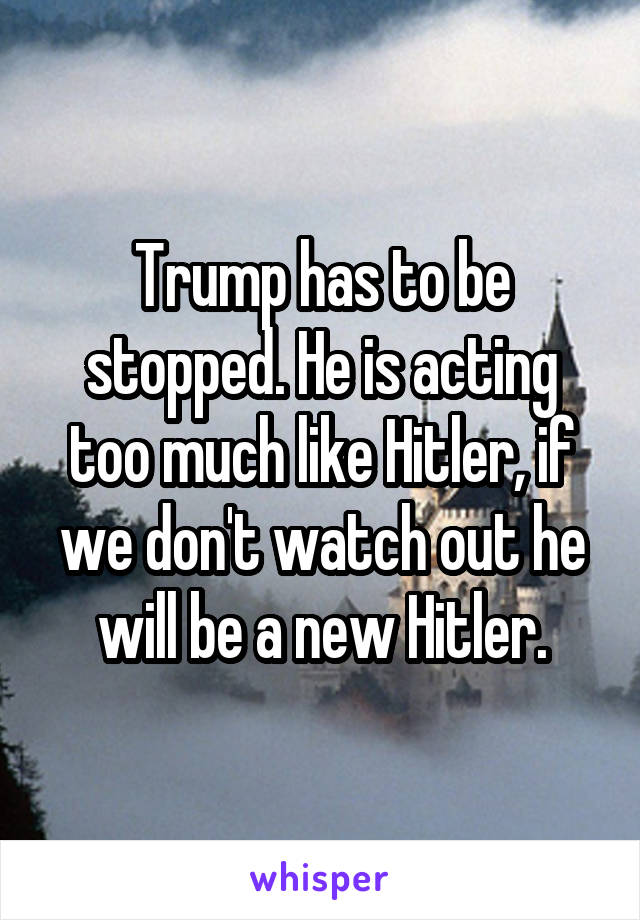 Trump has to be stopped. He is acting too much like Hitler, if we don't watch out he will be a new Hitler.