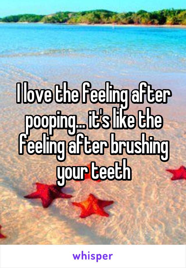 I love the feeling after pooping... it's like the feeling after brushing your teeth