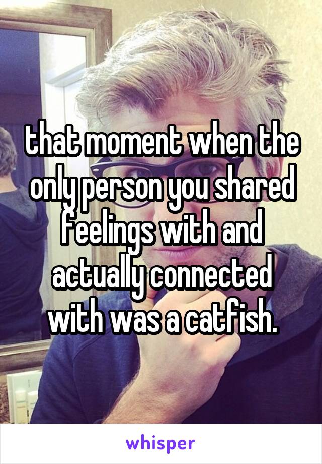 that moment when the only person you shared feelings with and actually connected with was a catfish.