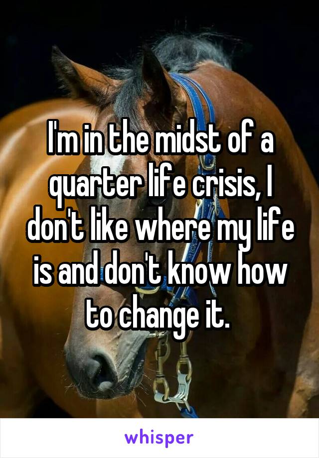 I'm in the midst of a quarter life crisis, I don't like where my life is and don't know how to change it. 