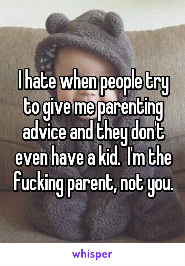 I hate when people try to give me parenting advice and they don't even have a kid.  I'm the fucking parent, not you.