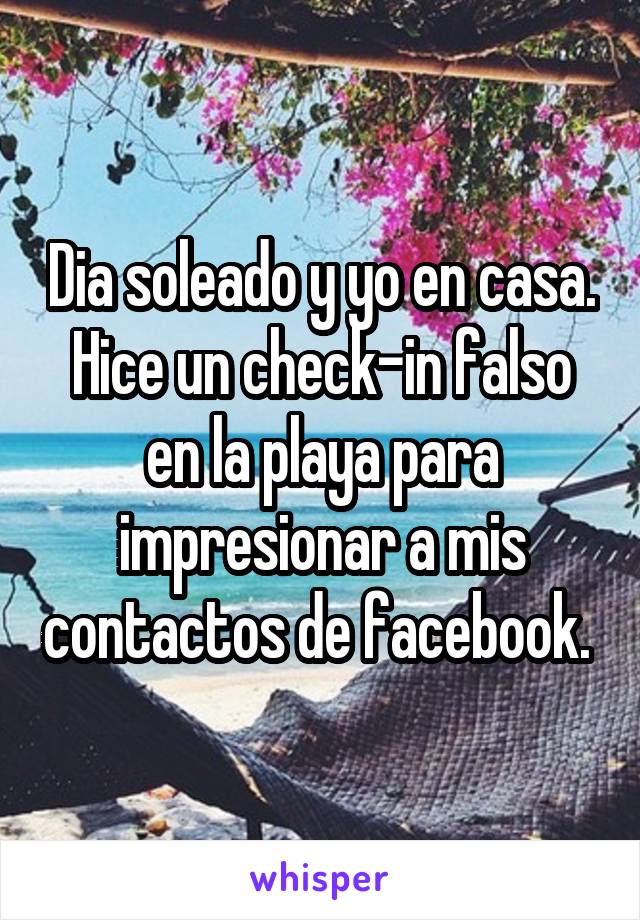 Dia soleado y yo en casa. Hice un check-in falso en la playa para impresionar a mis contactos de facebook. 