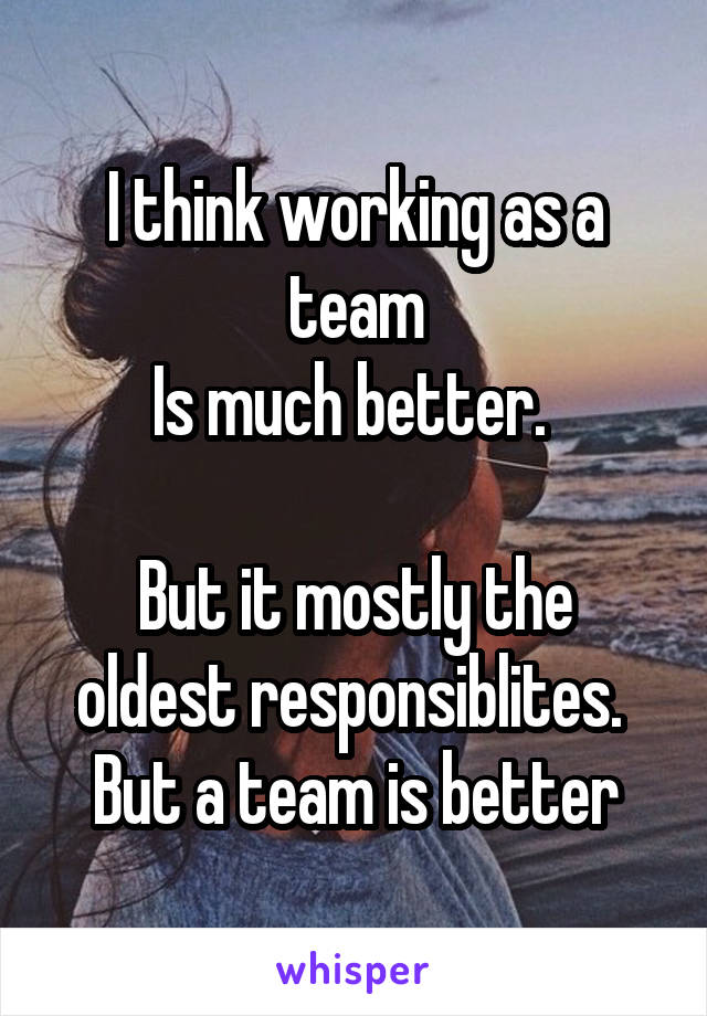 I think working as a team
Is much better. 

But it mostly the oldest responsiblites. 
But a team is better