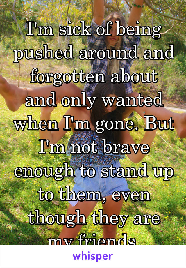 I'm sick of being pushed around and forgotten about and only wanted when I'm gone. But I'm not brave enough to stand up to them, even though they are my friends.