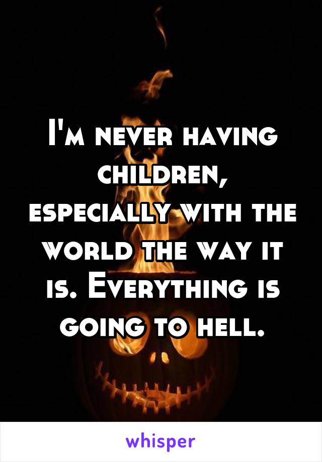 I'm never having children, especially with the world the way it is. Everything is going to hell.