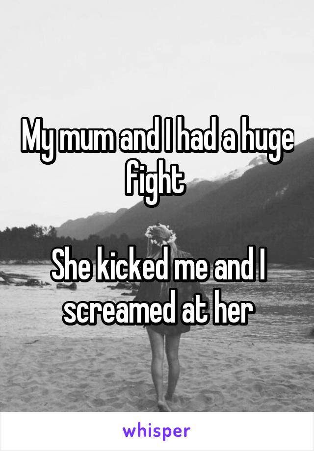 My mum and I had a huge fight 

She kicked me and I screamed at her