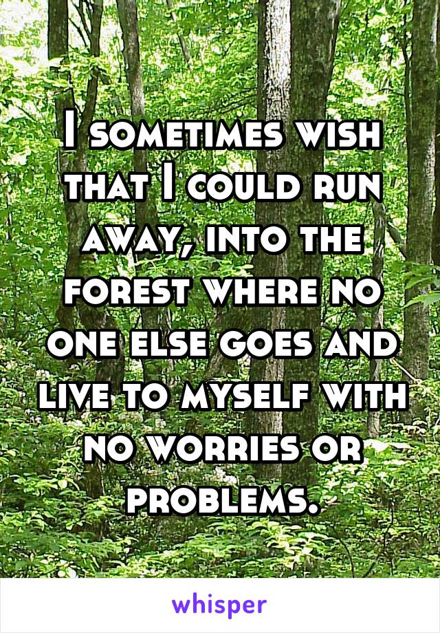 I sometimes wish that I could run away, into the forest where no one else goes and live to myself with no worries or problems.