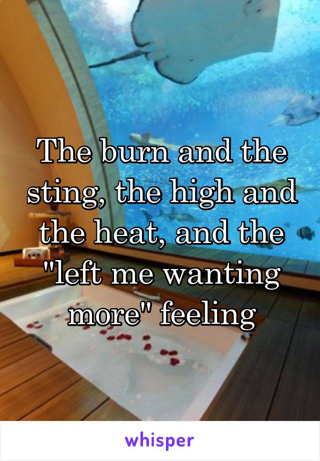 The burn and the sting, the high and the heat, and the "left me wanting more" feeling