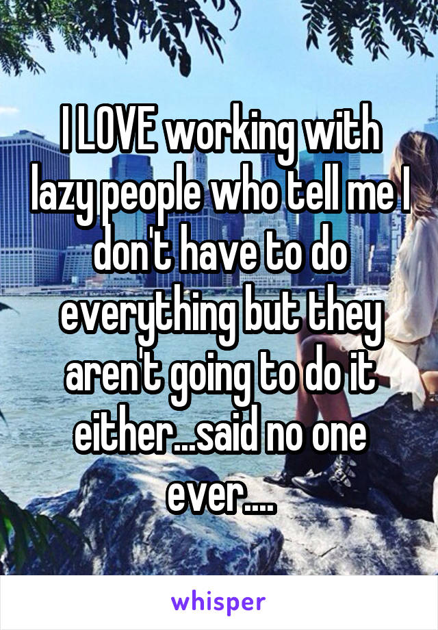 I LOVE working with lazy people who tell me I don't have to do everything but they aren't going to do it either...said no one ever....